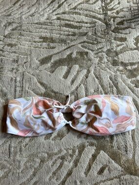 Abercrombie & Fitch White Floral-Trim Bandeau Bikini Top
